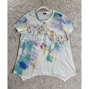 Shana Tunic Top Women's Large Short Sleeves‎ Cats Art Print